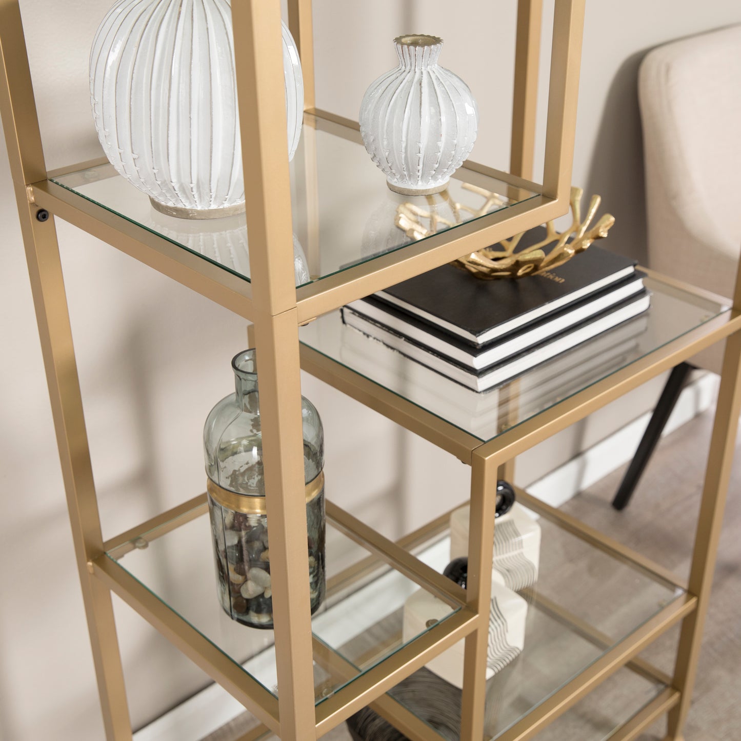 Jaymes Metal/Glass Asymmetrical Étagère/Bookcase - Gold