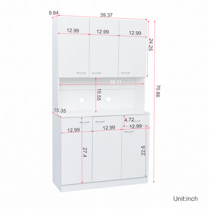 70.87" Tall Wardrobe& Kitchen Cabinet, with 6-Doors, 1-Open Shelves and 1-Drawer for bedroom,White