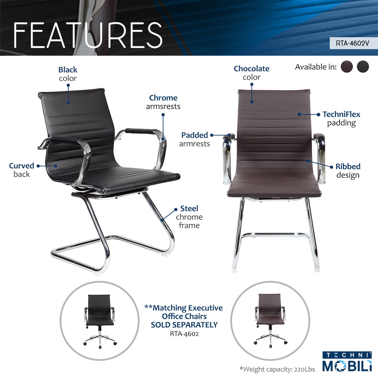 Techni Mobili Modern Visitor Office Chair, Black