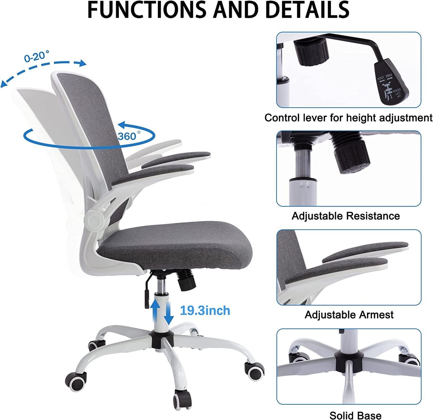 Office Chair Mesh High Back Computer Chair Height Adjustable Swivel Desk Chairs with Wheels,Adjustable Armrest Backrest,Gray