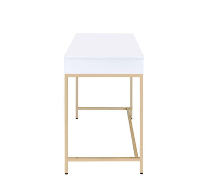 ACME Ottey Desk in White High Gloss & Gold 92540