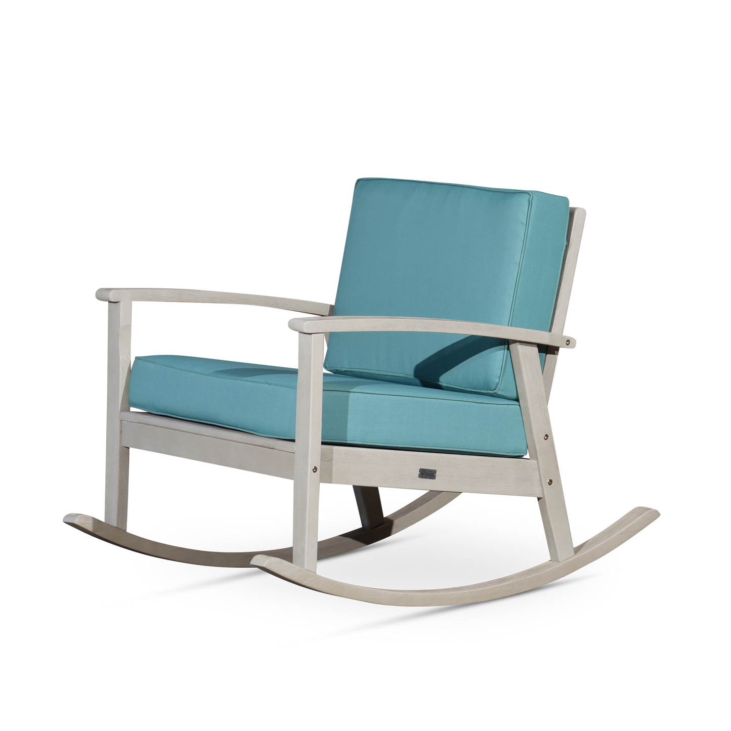 Eucalyptus Rocking Chair with Cushions, Driftwood Gray Finish, Sage Cushions