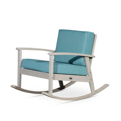 Eucalyptus Rocking Chair with Cushions, Driftwood Gray Finish, Sage Cushions