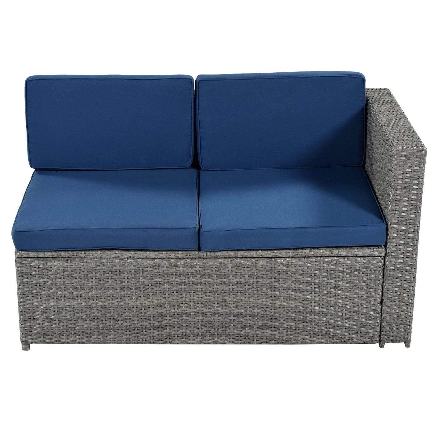 U_Style 9 Piece Rattan Sectional Seating Group with Cushions and Ottoman, Patio Furniture Sets, Outdoor Wicker Sectional, Grey Ratten+Blue Cushions