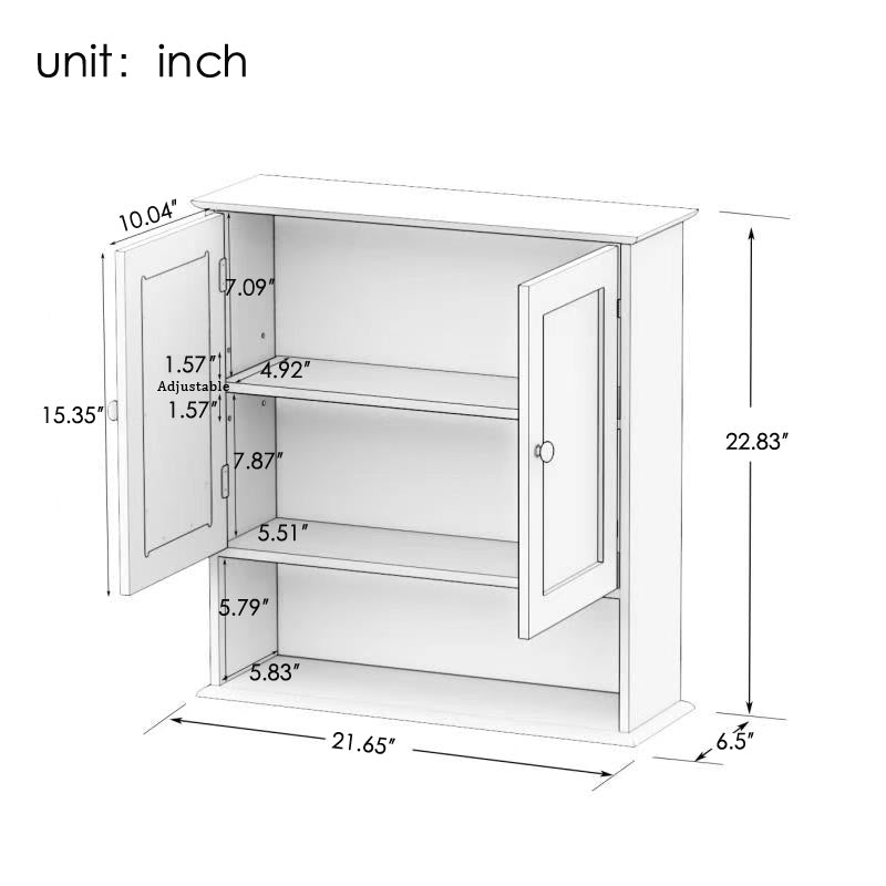 Bathroom Wall Cabinet with Doule Mirror Doors and Shelvs