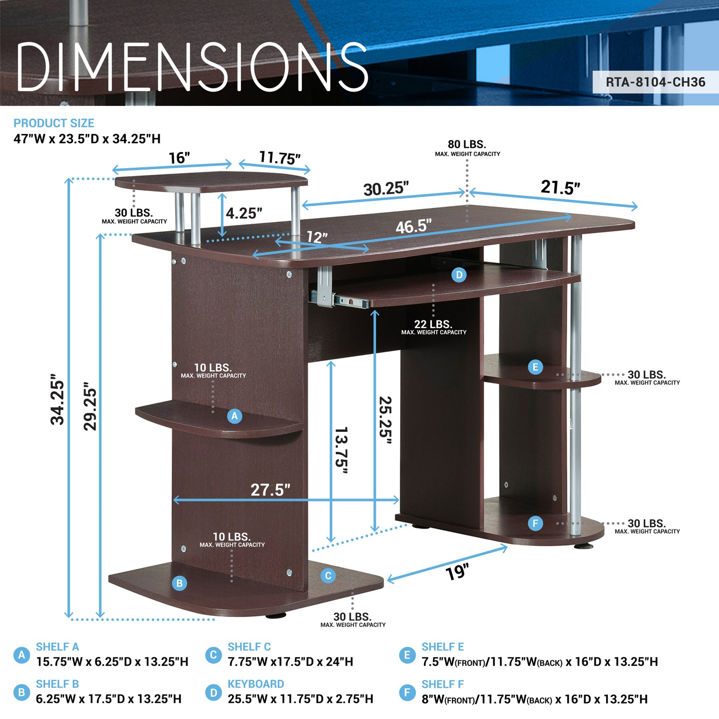 Techni Mobili Complete Computer Workstation Desk With Storage, Chocolate