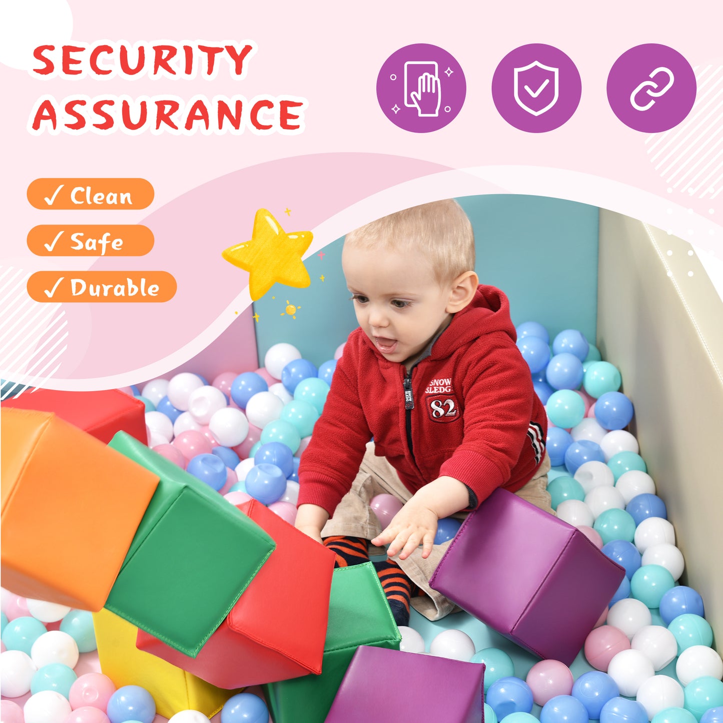 SoftZone Toddler Foam Block Playset, Soft Colorful Stacking Play Module Blocks Big Foam Shapes for Babies and Kids Building, Easy Clean Safe Indoor Active Play Structure