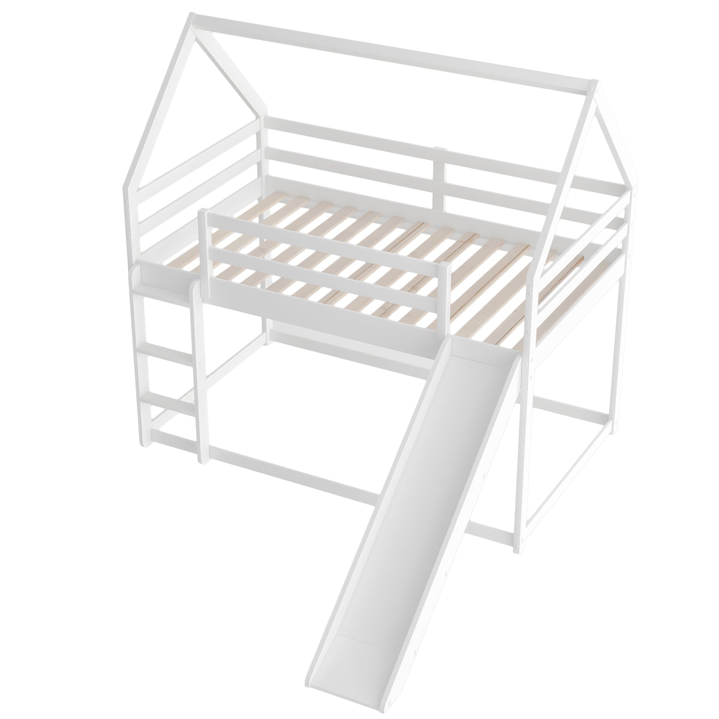 Twin Size Bunk House Bed with Convertible Slide and Ladder,White(OLD SKU:WF285894AAK)