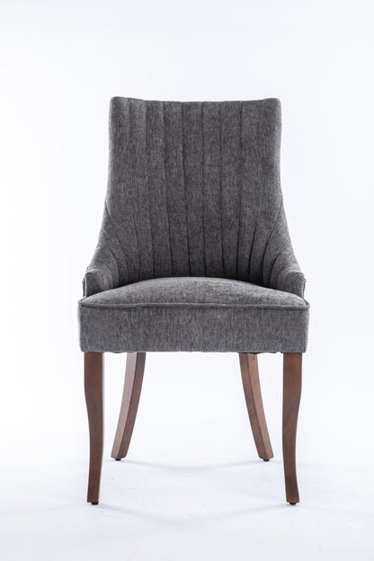 Exquisite Gray Linen Fabric Upholstered Strip Back Dining Chair with Solid Wood Legs 2 Pcs