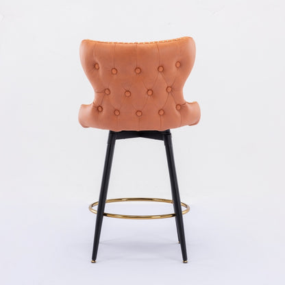 A&A Furniture,Counter Height 25" Modern Leathaire Fabric bar chairs,180° Swivel Bar Stool Chair for Kitchen,Tufted Gold Nailhead Trim Bar Stools with Metal Legs,Set of 2 (Orange)