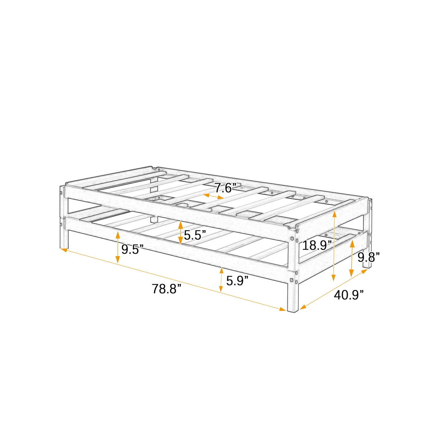 Solid Platform Bed Twin Size, 2 Twin Wood Bed Guest Bed Stackable Bed Walnut