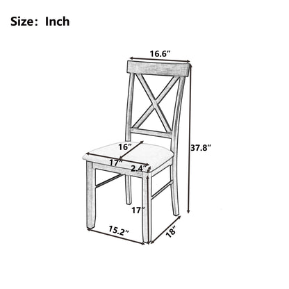 TOPMAX 2 Pieces Farmhouse Rustic Wood Kitchen Upholstered X-Back Dining Chairs, Beige+White