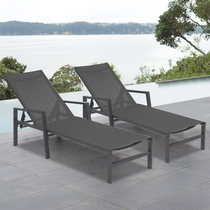 2 Pieces Set Patio Lounge Chair, Textilene Aluminum Pool Lounge Chair Set, Patio Chaise Lounges With Armrests For Patio Backyard Porch Garden Poolside