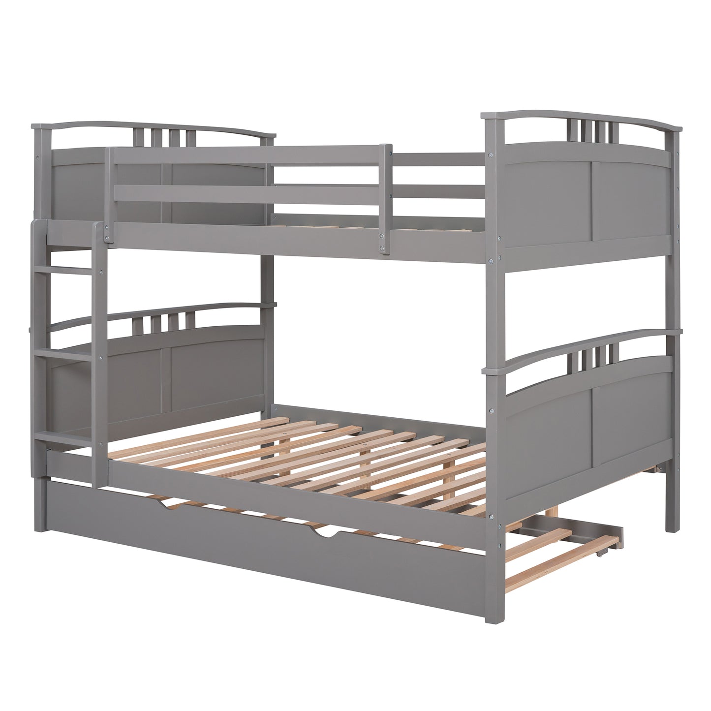 Full-Over-Full Bunk Bed with Twin size Trundle , Separable Bunk Bed for Bedroom - Grey