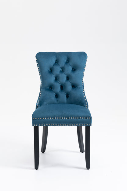 Upholstered Button Tufted Back  Velvet Dining Chair with Nailhead Trim and Solid Wood Legs 2 Sets