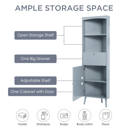 Gray Triangle Elegant Corner Cabinet with Open Shelves, MDF Board, Anti-toppling Device, Painting Surface, Large Storage Space for Limited Space