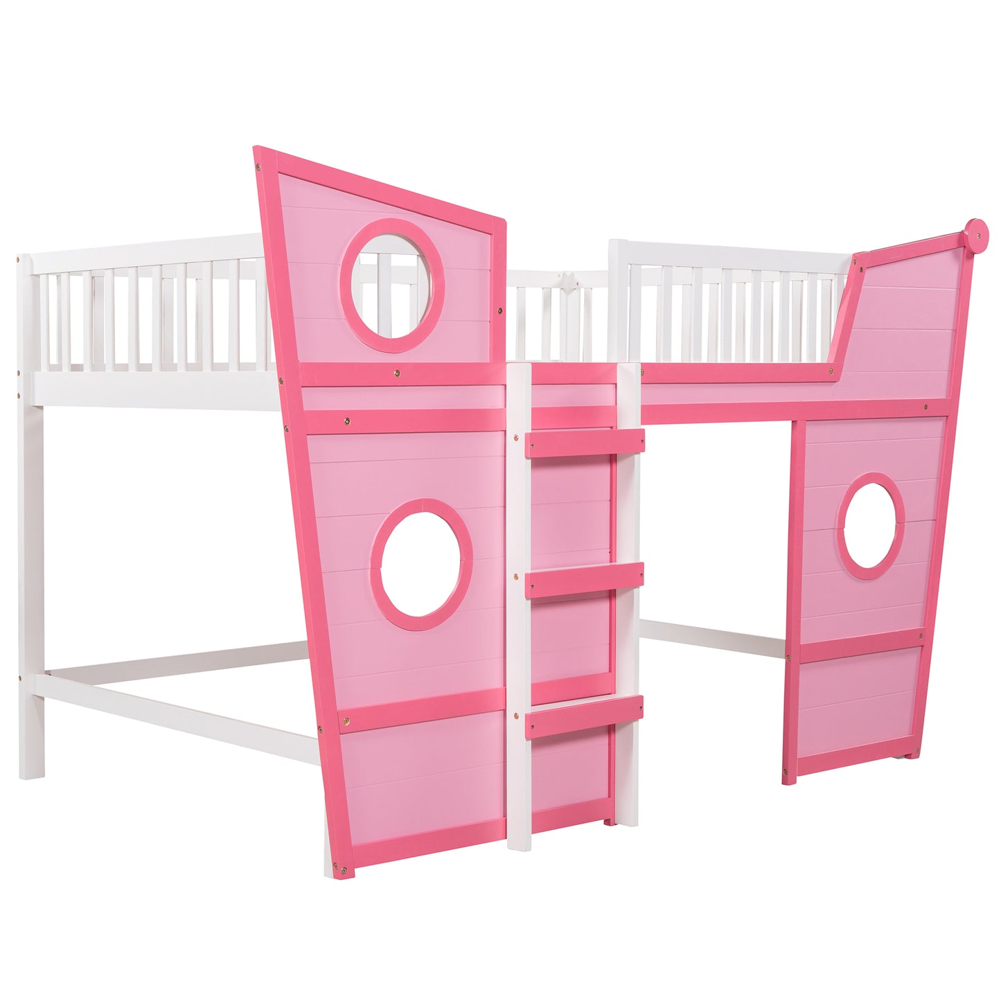 Full Size Boat Shape Loft Bed with Ladder-Pink