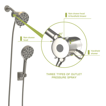 Multi Function Dual Shower Head - Shower System with 4.7" Rain Showerhead, 8-Function Hand Shower, Brushed Nickel