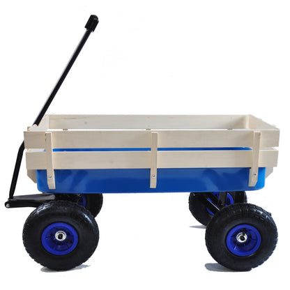 Outdoor Wagon All Terrain Pulling w/Wood Railing Air Tires Children Kid Garden