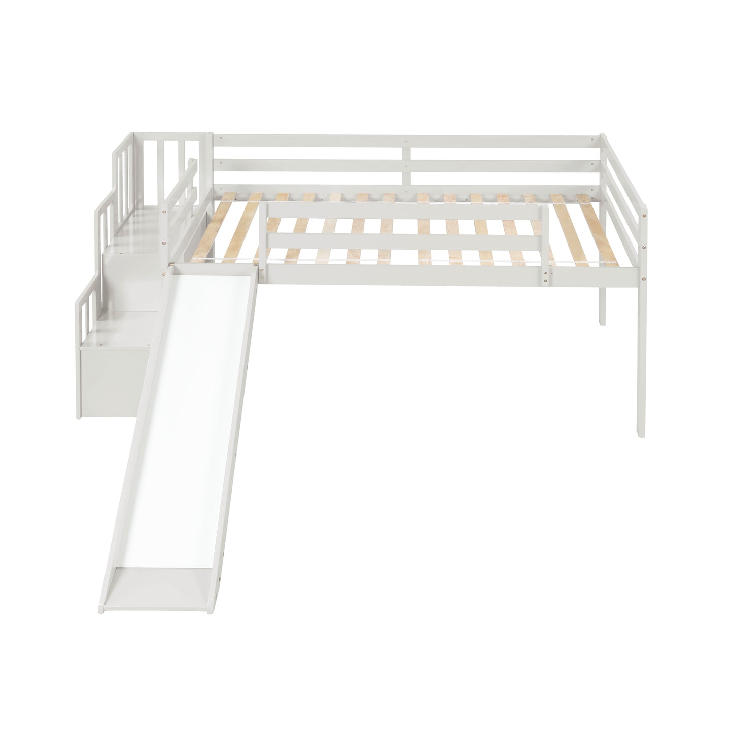 Loft Bed with Staircase, Storage, Slide, Twin size, Full-length Safety Guardrails, No Box Spring Needed, White \\\\n(Old Sku:W504S00004)