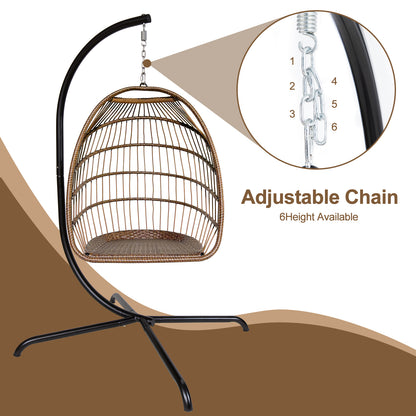 Swing Egg Chair with Stand Indoor Outdoor Wicker Rattan Patio Basket Hanging Chair with C Type bracket , with cushion and pillow,Patio Wicker folding Hanging Chair