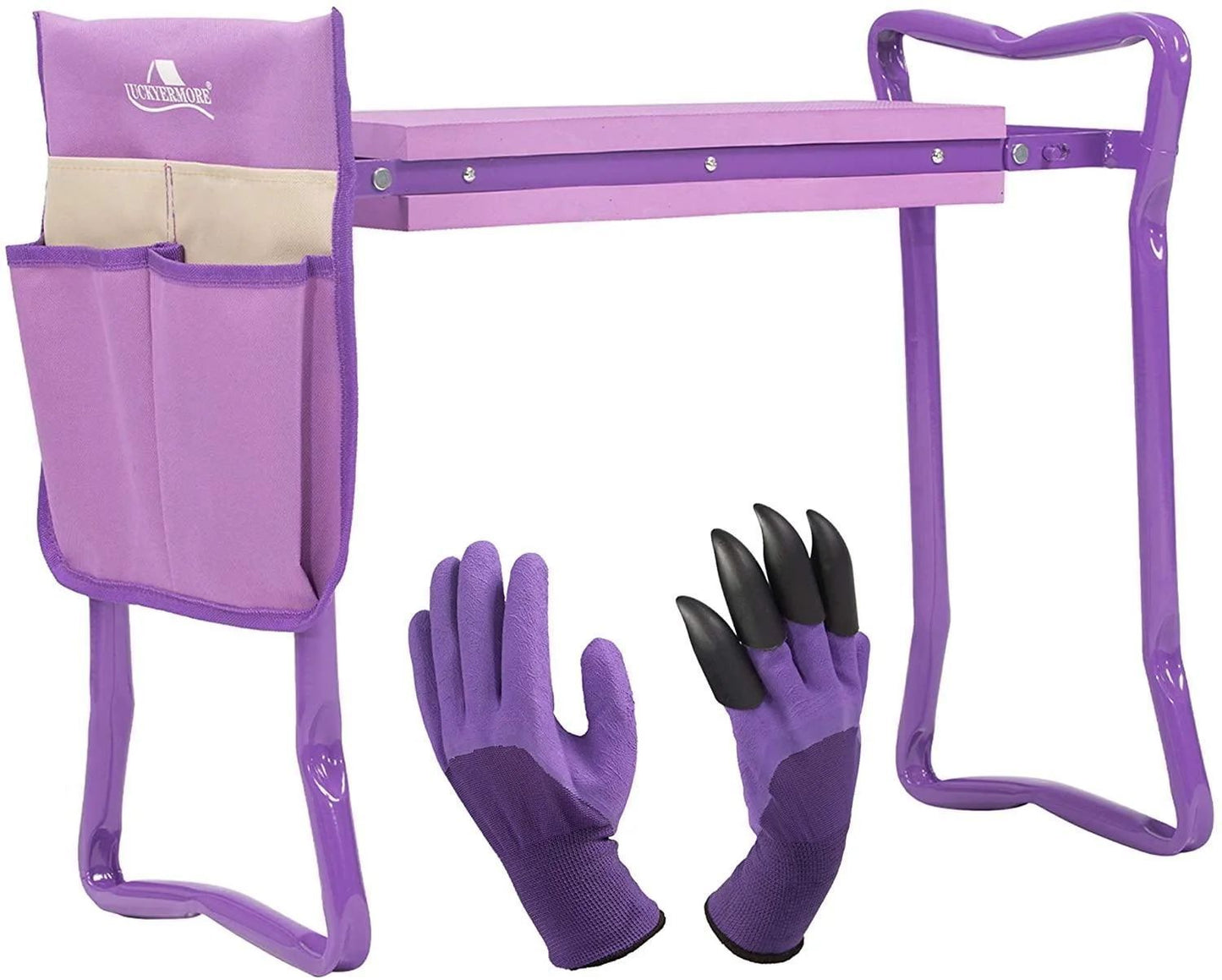 Outdoor 2-in-1 Garden Stool and Kneeler, Garden Kneeler and Seat Folding Kneeling Bench Stool with Tool Pouches Soft EVA Foam for Gardening, Purple