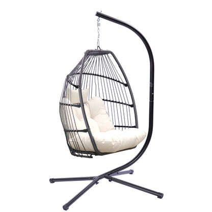 Outdoor Patio Wicker Folding Hanging Chair,Rattan Swing Hammock Egg Chair With Cushion And Pillow