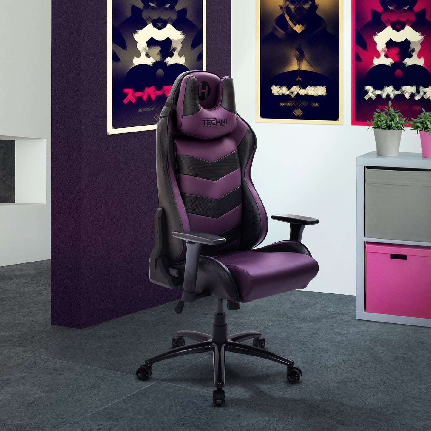 Techni Sport TS-61 Ergonomic High Back Racer Style Video Gaming Chair, Purple/Black