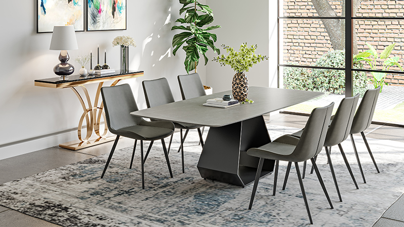 71”Modern Dining Table Gray Sintered Stone Tabletop with Carbon Steel Base