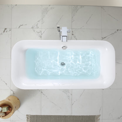 67"L x 31.5"W Acrylic Art Freestanding Alone White Soaking Bathtub with Brushed Nickel Overflow and Pop-up Drain