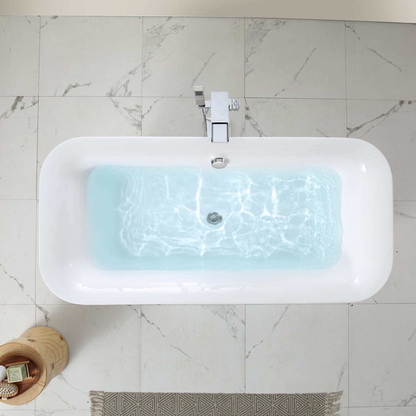 59"L x 31.5"W Acrylic Art Freestanding Alone White Soaking Bathtub with Brushed Nickel Overflow and Pop-up Drain