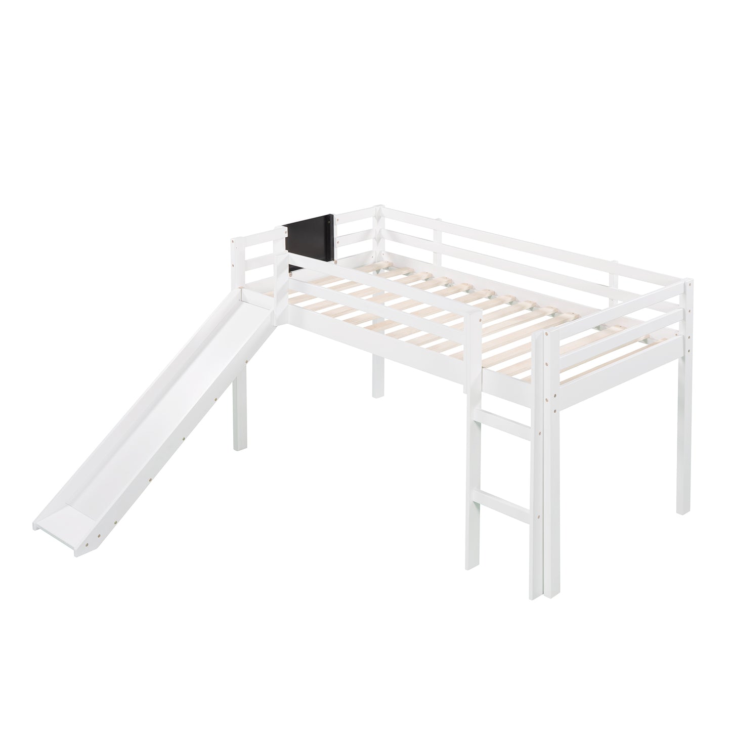 Twin size Loft Bed Wood Bed with Slide, Stair and Chalkboard,White(OLD SKU :WF282115AAK)