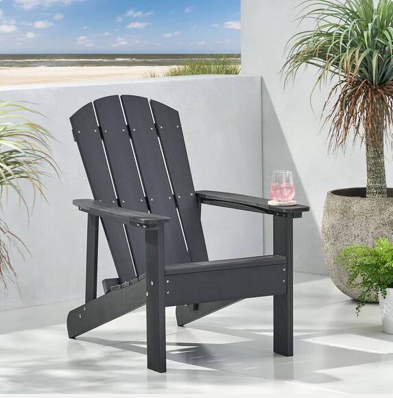 Classic Black Outdoor Solid Wood Adirondack Lounge Seat No Cup Holder