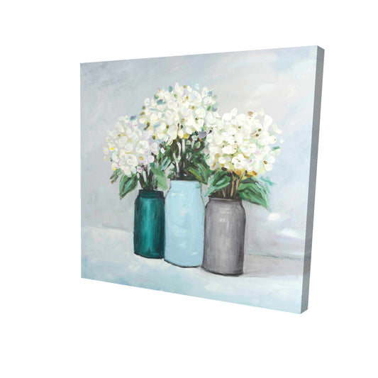 Hydrangea flowers in blue vases - 12x12 Print on canvas