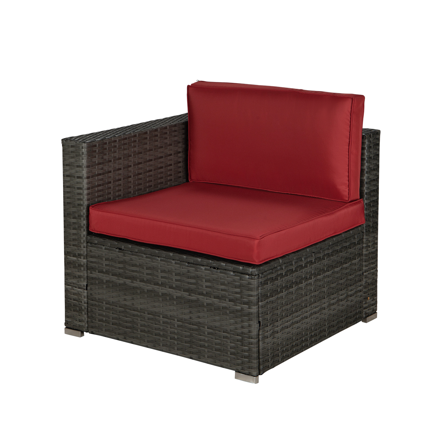 Outdoor Garden Patio Furniture 5-Piece Gray PE Rattan Wicker Sectional Red Cushioned Sofa Sets