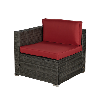 Outdoor Garden Patio Furniture 5-Piece Gray PE Rattan Wicker Sectional Red Cushioned Sofa Sets