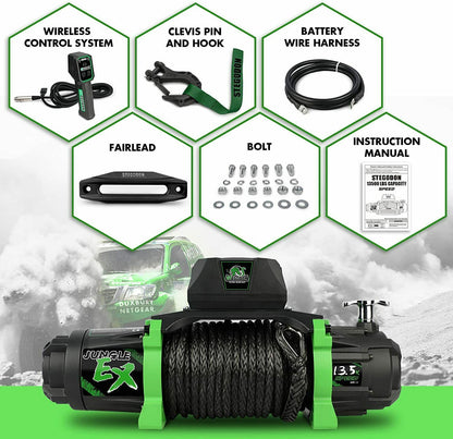 STEGODON Electric Winch 13500lb 12V Synthetic Rope Towing Truck Jeep Off-Road