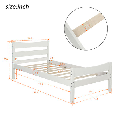 【Not allowed to sell to Walmart】Twin Size Wood Platform Bed with Headboard and Wooden Slat Support (White)