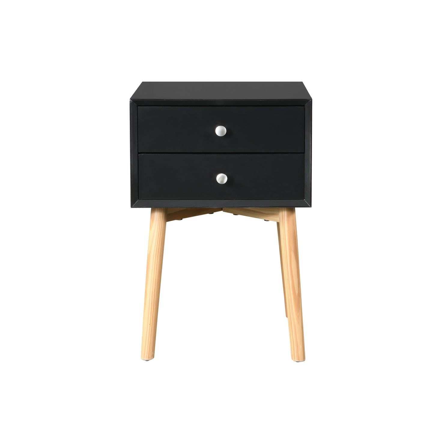 ZFZTIMBER Side Table,Bedside Table with 2 Drawers and Rubber Wood Legs, Mid-Century Modern Storage Cabinet for Bedroom Living Room, Black