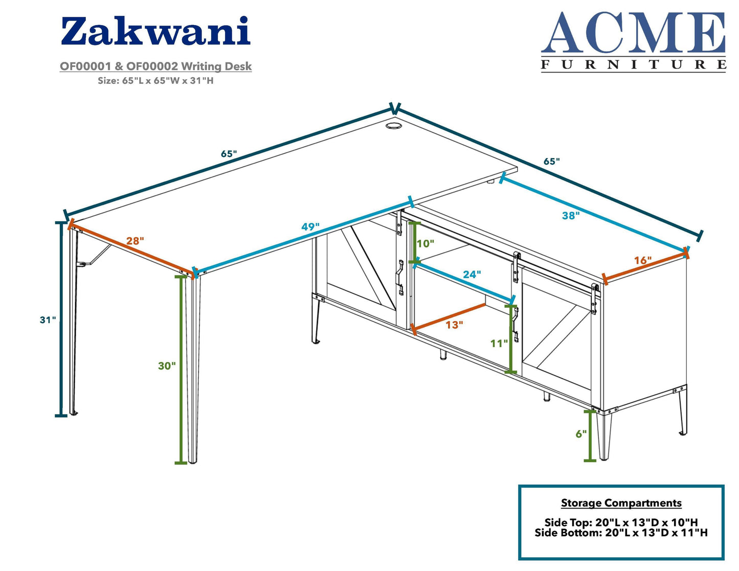 ACME Zakwani Writing Desk, Gray Oak & Black Finish OF00001