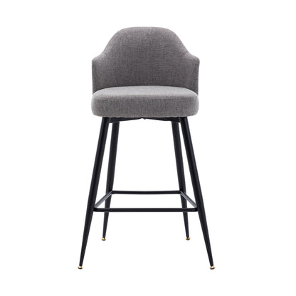 Set of 2 Counter Bar Stools, Fabric Upholstered Bar Stool with Nailhead Trim Back, Metal Legs in Matte Black, 25.59" H Seat Height