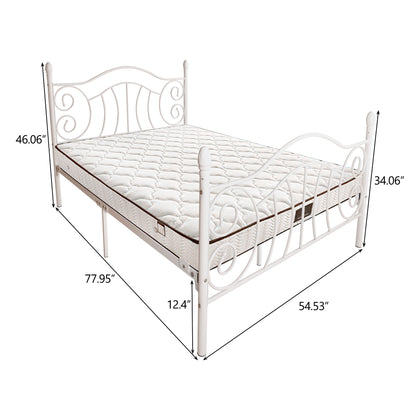 Metal bed frame platform mattress foundation with headboard and footboard, heavy duty and quick assembly, Full  White