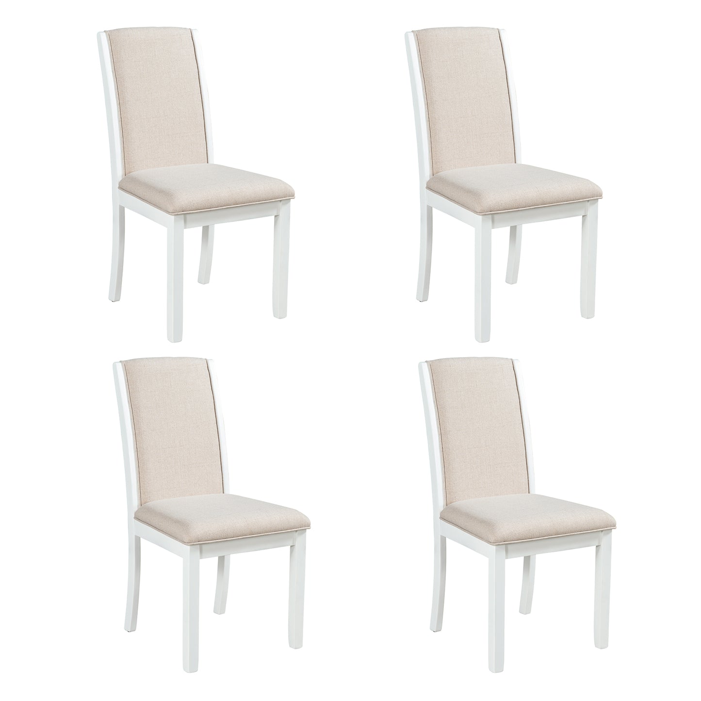 TOPMAX Farmhouse 4-Piece Wood Full Back Dining Chairs Set with Upholstered Cushions for Small Places, White+Cushion Beige