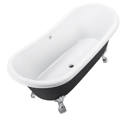 67" 100% Acrylic Freestanding Bathtub，Contemporary Soaking Tub，white inside black outside