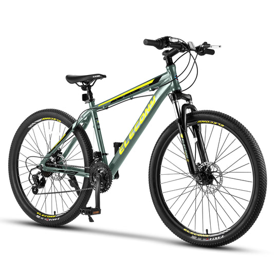 A26141 Elecony 26 inch Aluminum Mountain Bike, Shimano 21 Speed Mountain Bicycle Dual Disc Brakes for Woman Men Adult Mens Womens, Multiple Colors