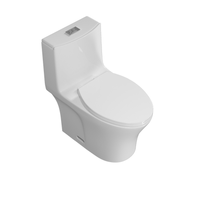 Dual Flush Elongated Standard One Piece Toilet with Comfortable Seat Height, Soft Close Seat Cover, High-Efficiency Supply, and White Finish Toilet Bowl (White Toilet)