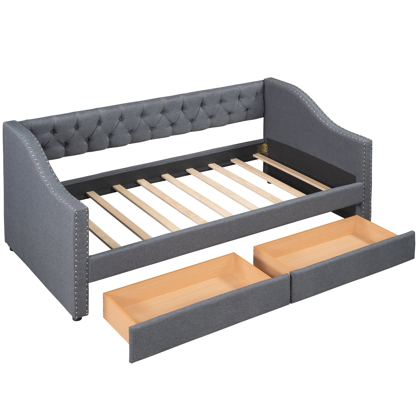 Upholstered Twin Size daybed with Two Drawers, Wood Slat Support, Gray(OLD SKU :LP000011AAE)