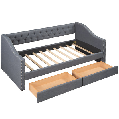 Upholstered Twin Size daybed with Two Drawers, Wood Slat Support, Gray(OLD SKU :LP000011AAE)