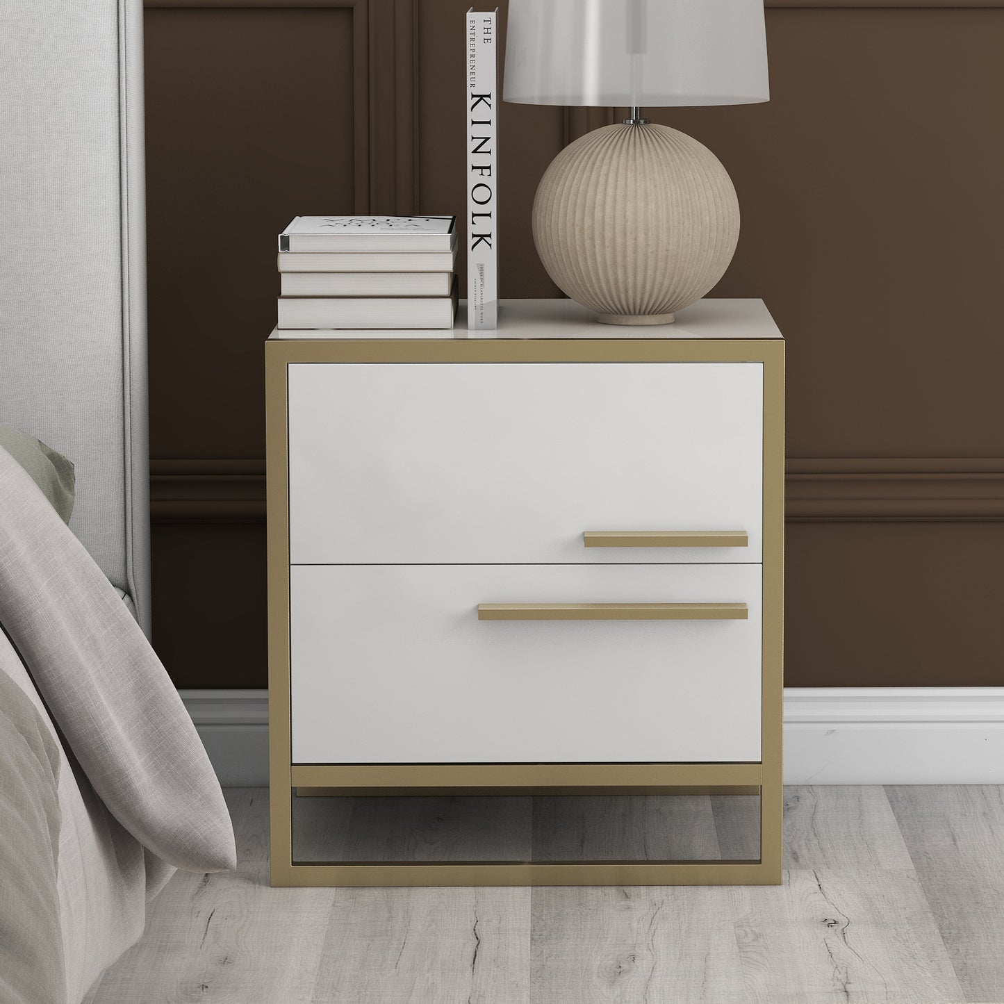 Nightstand with 2 Drawers ，Storage Bedside Table - White