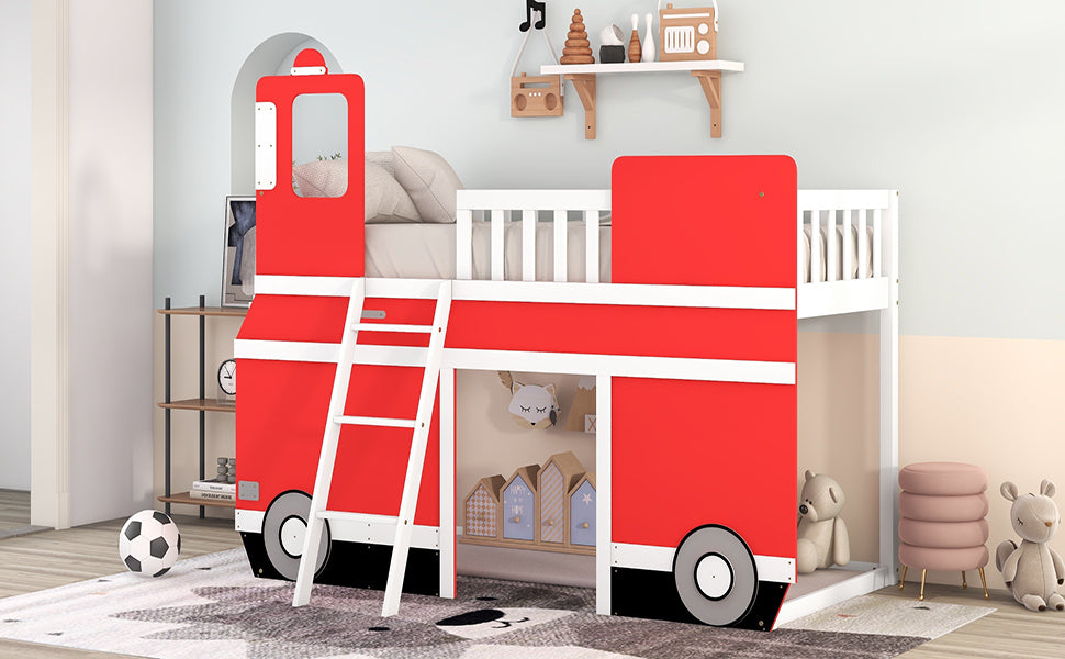 Twin Size Bus Shaped Loft Bed with Underbed Storage Space,Red